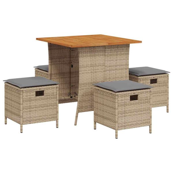 vidaXL Matgrupp f&ouml;r tr&auml;dg&aring;rden med dynor 5 delar beige konstrotting