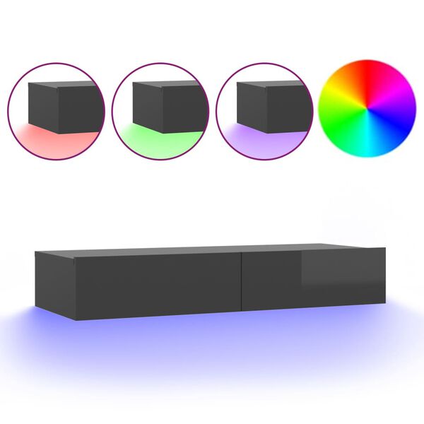 vidaXL TV-b&auml;nk med LED-belysning gr&aring; h&ouml;gglans 90x35x15,5 cm