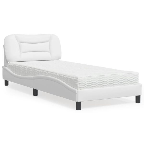 vidaXL Bed with Mattress "Hvar" White 90x190 cm Faux Leather
