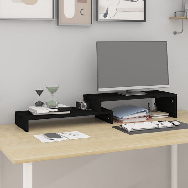 vidaXL Sk&auml;rmst&auml;ll svart (52-101)x22x14 cm massiv furu