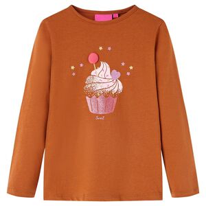 T-shirt med l&aring;nga &auml;rmar f&ouml;r barn konjaksbrun 92