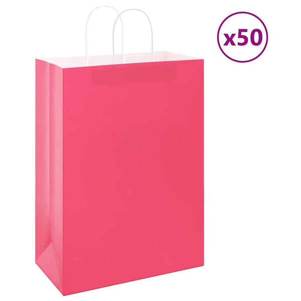 vidaXL Pappersp&aring;sar 50 st med handtag rosa 32x17x44 cm