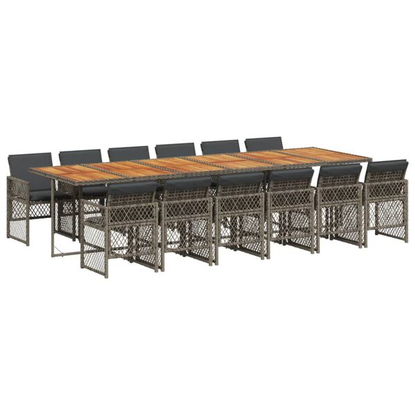 vidaXL Matgrupp f&ouml;r tr&auml;dg&aring;rden med dynor 13 delar gr&aring; konstrotting