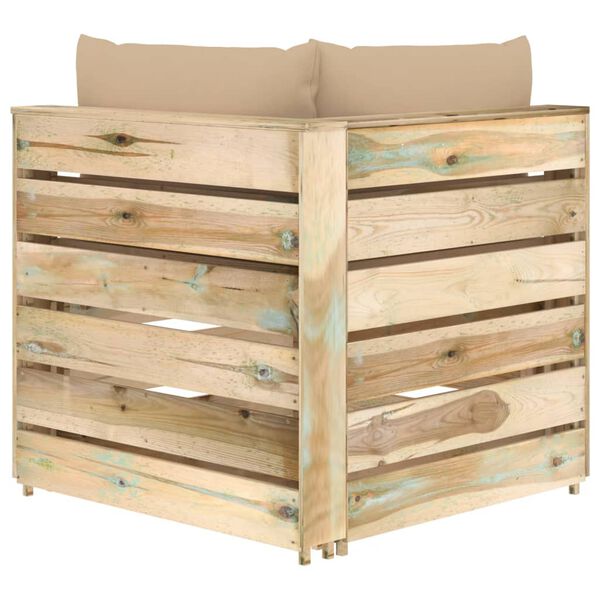 vidaXL Hörnsektion med dynor tryckimpregnerat trä