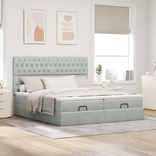 vidaXL Ottoman sängram med madrasser ljusgrå 160x200 cm sammet