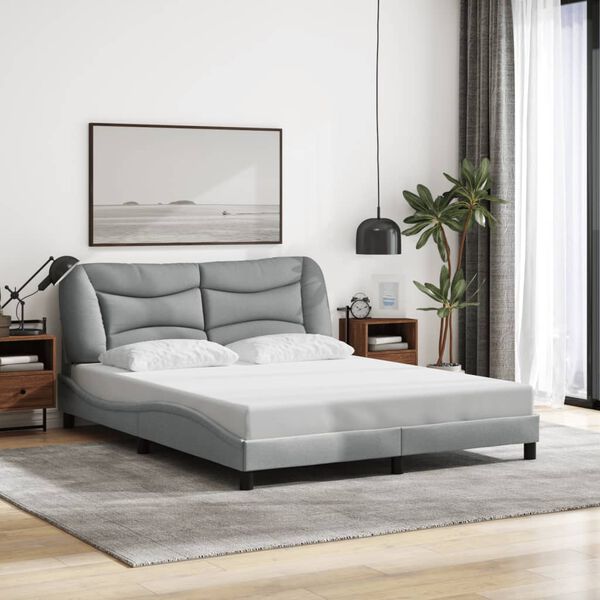 vidaXL Bed Frame with LED without Mattress "Hvar" Light Grey 160x200 cm Fabric