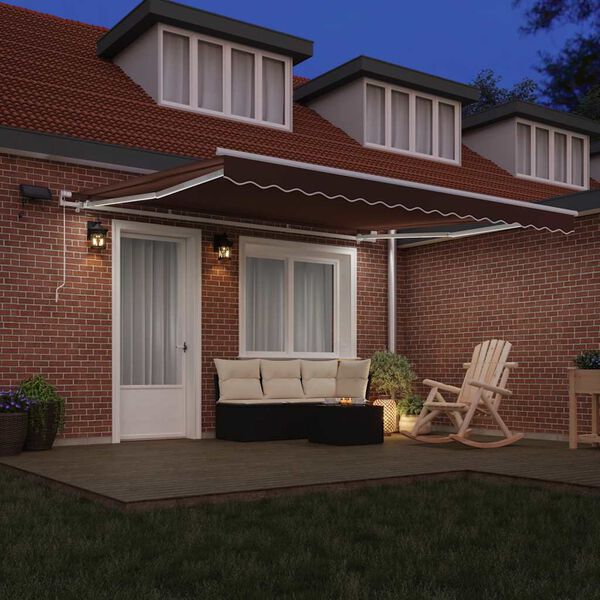 vidaXL Markis manuellt inf&auml;llbar med LED 400x300 cm brun