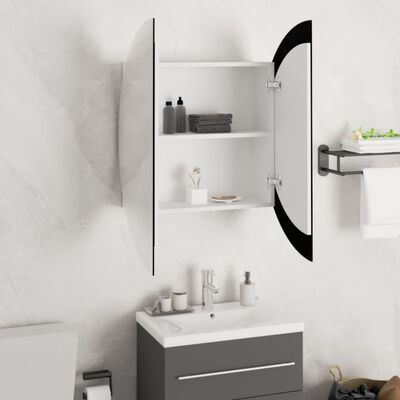 vidaXL Badrumsskåp med rund spegel och LED vit 54x54x17,5 cm