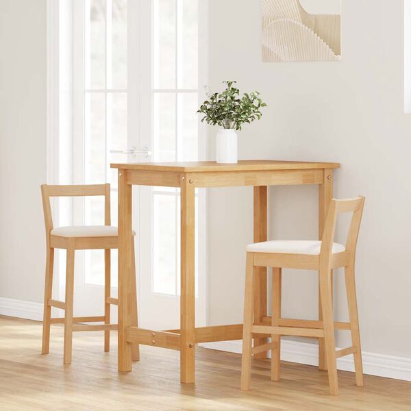 vidaXL Barstolar med kuddar 2 st, naturligt, massivt trä, gummi