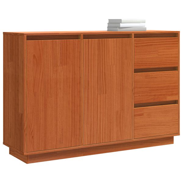 vidaXL Sideboard med l&aring;da Brun Ek 111 x 34 x 75 cm Massiv furu