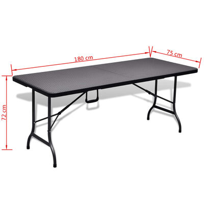 vidaXL Hopfällbart trädgårdsbord svart 180x75x72 cm HDPE konstrotting