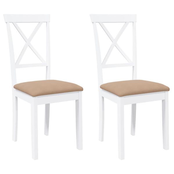 vidaXL Matstolar med dynor 2 st, vit, massivt trä, gummi