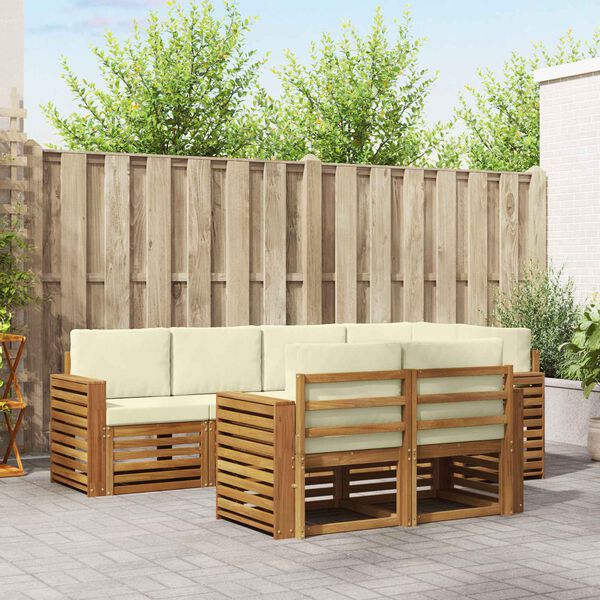 vidaXL Soffgrupper 7 pcs Naturlig och Gr&auml;dde Massivt Akaciatr&auml;