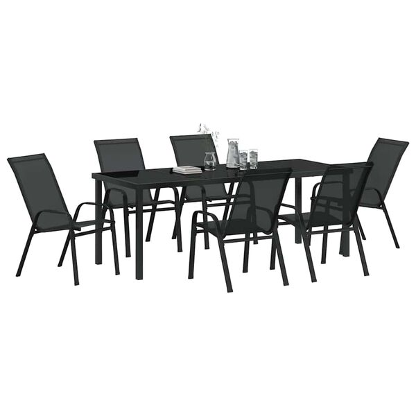 vidaXL Tr&auml;dg&aring;rdsm&ouml;belset 7 pcs Svart Pulverlackerad st&aring;l