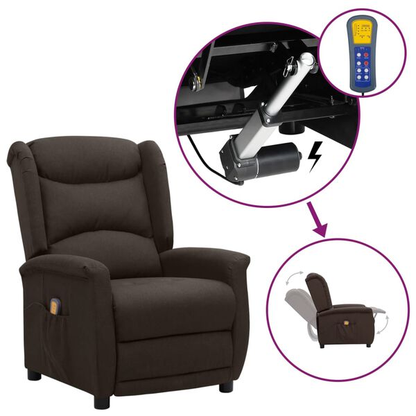 vidaXL Massagefåtölj med uppresningshjälp mörkbrun tyg