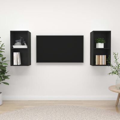 vidaXL Väggmonterade tv-skåp 2 st svart konstruerat trä