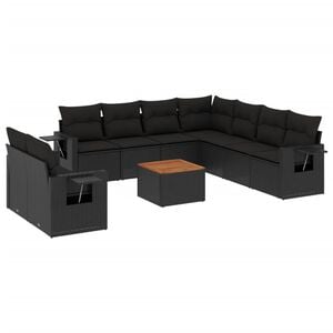 vidaXL Loungegrupp 10 delar med svarta dynor konstrotting
