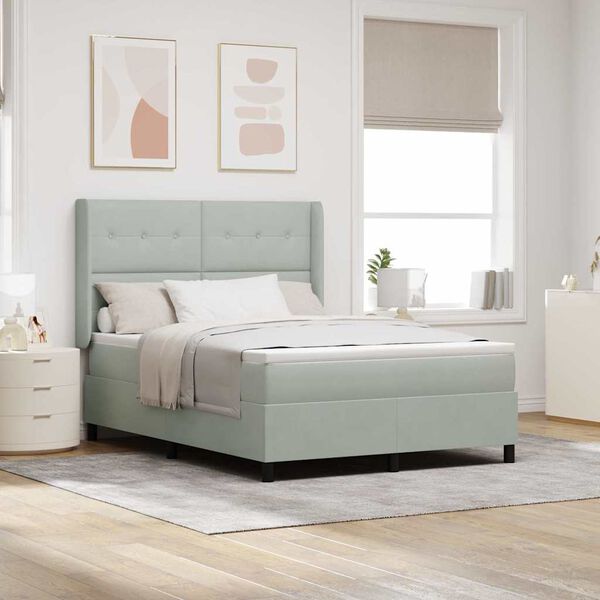 vidaXL B&auml;ddfj&auml;der med LED -remsljus Ljusgr&aring; 160 x 200 cm Sammet