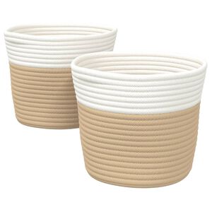 vidaXL F&ouml;rvaringskorgar 2 st beige och vit &Oslash;24x18 cm bomull