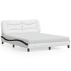 vidaXL Bed with Mattress "Hvar" White and Black 160x200 cm Faux Leather