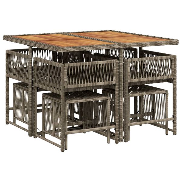 vidaXL Matgrupp f&ouml;r tr&auml;dg&aring;rden med dynor 9 delar gr&aring; konstrotting