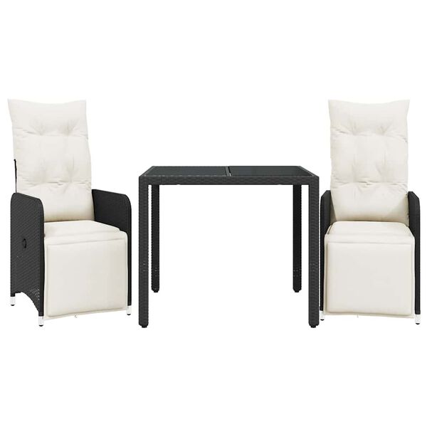 vidaXL Caf&eacute;set med dynor 3 delar konstrotting svart