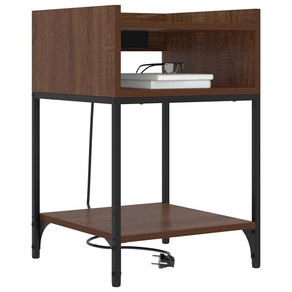 vidaXL Nattduksbord med hylla Brun Ek 40 x 40 x 61 cm Konstruerat tr&auml;