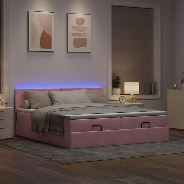vidaXL Ottoman s&auml;ngram med madrasser rosa 160x200 cm sammet