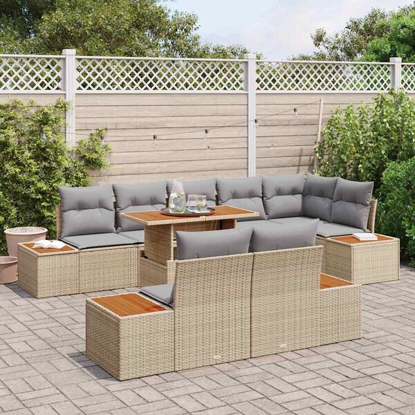 vidaXL Tr&auml;dg&aring;rdsoffset med lagring 9 pcs Beige Poly rattan