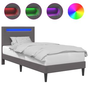 vidaXL S&auml;ngram med LED-ljusslingor Gr&aring; 90 x 200 cm Konstl&auml;der