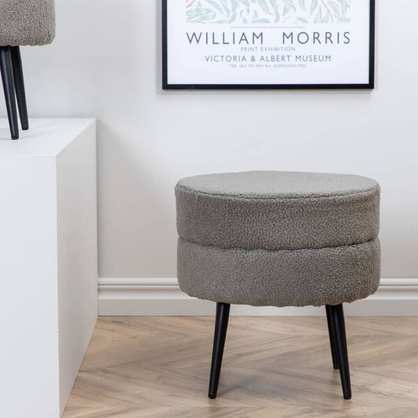 Venture Home Sittpuff Pot 40x40x40 cm teddytyg svart och gr&aring;