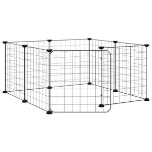 vidaXL Husdjursbur med 8 paneler och d&ouml;rr svart 70x70x35 cm st&aring;l