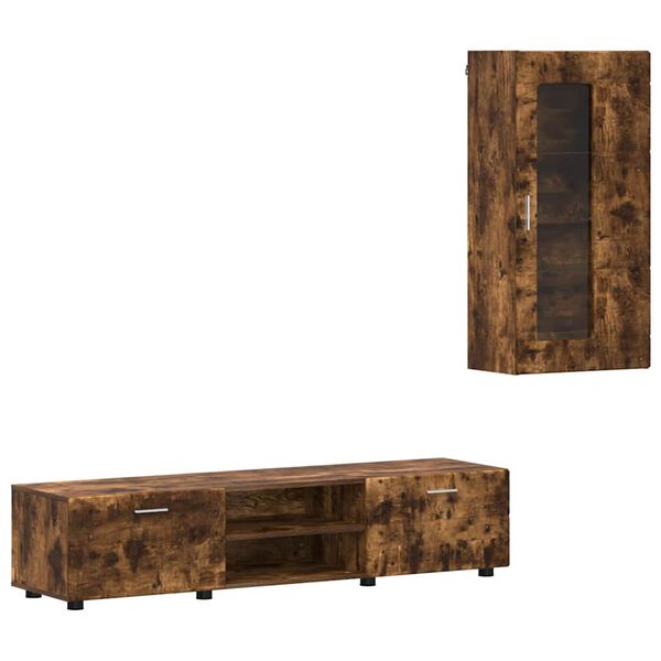 vidaXL TV-b&auml;nkset med l&aring;da med hylla FLORIN R&ouml;kt ek Konstruerat tr&auml;