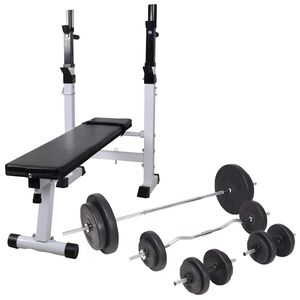 vidaXL Tr&auml;ningsb&auml;nk set med viktst&auml;llning skivst&aring;ng och hantlar 90 kg