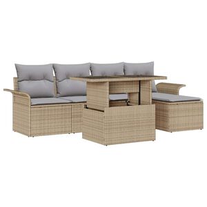 vidaXL Tr&auml;dg&aring;rdsoffset med kudde med lagring 6 pcs Beige Poly rattan