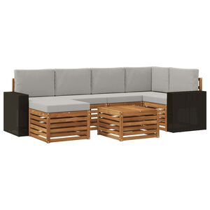 vidaXL Sektionsoffgrupp 7 pcs Naturlig och ljusgr&aring; Massivt Akaciatr&auml;