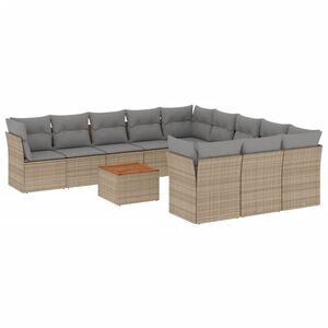 vidaXL Soffgrupp f&ouml;r tr&auml;dg&aring;rden 12 delar med dynor beige konstrotting