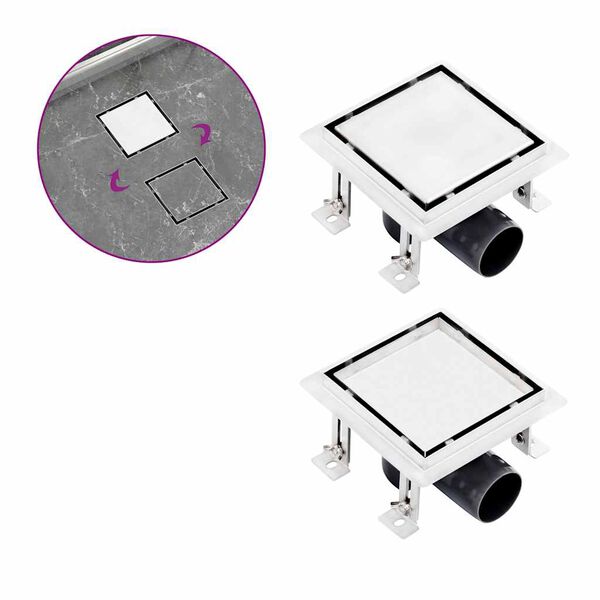 vidaXL Golvbrunn med 2-i-1 kakelinl&auml;gg 15x15 cm rostfritt st&aring;l