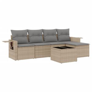 vidaXL Soffgrupp f&ouml;r tr&auml;dg&aring;rden med dynor 6 delar beige konstrotting
