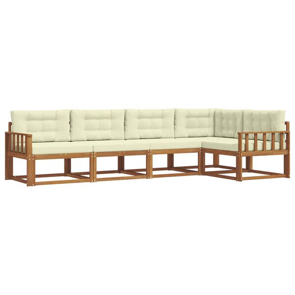 vidaXL Utomhussoffset med kudde 5 pcs Naturlig och Gr&auml;dde