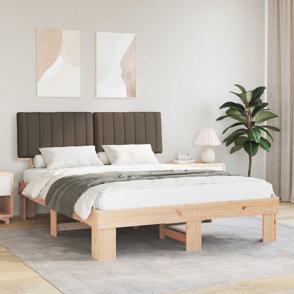 vidaXL S&auml;ngram med Kl&auml;dd Huvudgavel Taupe 150 x 200 cm Massiv furu
