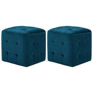 vidaXL Sittpuff 2 st bl&aring; 30x30x30 cm sammetstyg