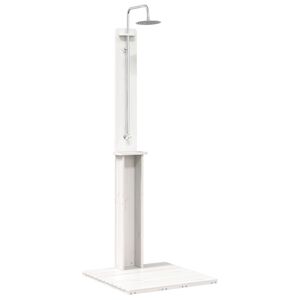 vidaXL Utomhus Dusch 206 cm Massivt talltr&auml; och rostfritt st&aring;l Vit