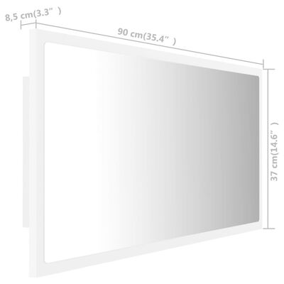 vidaXL Badrumsspegel med LED vit 90x8,5x37 cm akryl