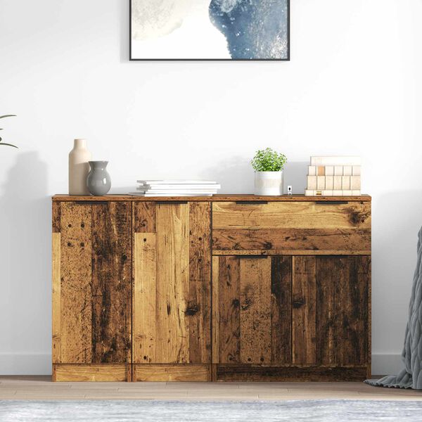 vidaXL Sideboard med l&aring;da 3 pcs Gammalt tr&auml; Konstruerat tr&auml;