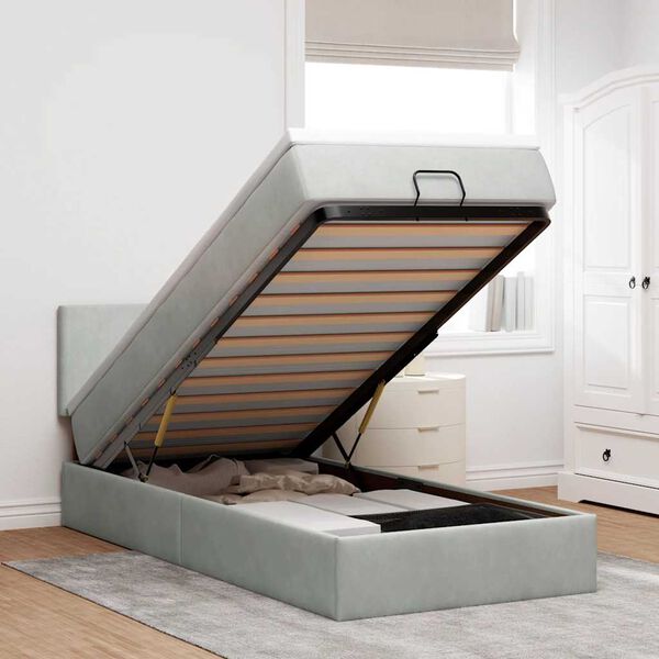 vidaXL Ottoman sängram med madrass ljusgrå 90x190 cm sammet