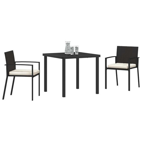 vidaXL Tr&auml;dg&aring;rdsm&ouml;belset 3 pcs Svart Pulverlackerat st&aring;l