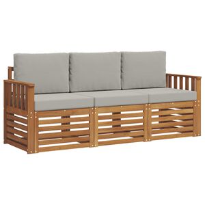 vidaXL Soffgrupper 3 pcs Naturlig och Ljus Gr&aring; Massivt Akaciatr&auml;