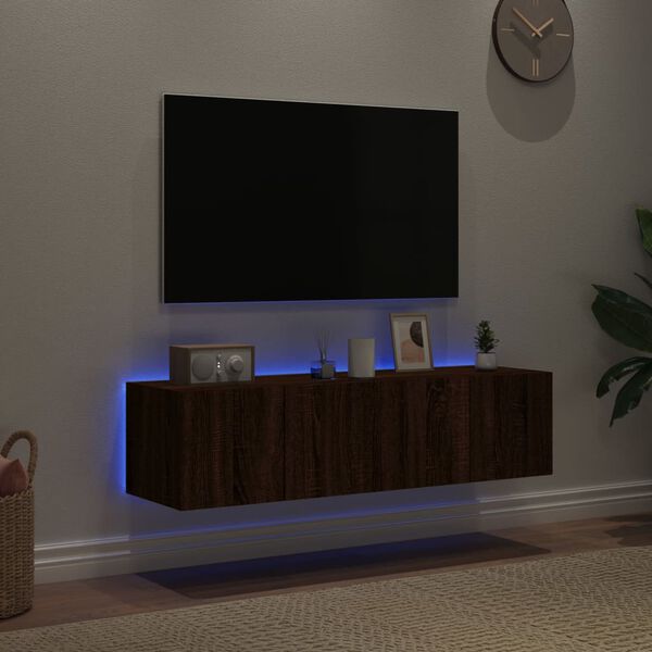 vidaXL V&auml;ggmonterad tv-b&auml;nk LED 2 st brun ek 60x35x31 cm