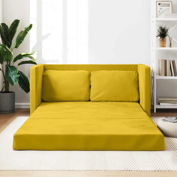 vidaXL Golvb&auml;ddsoffa 2-i-1 m&ouml;rkgul 122x204x55 cm sammet